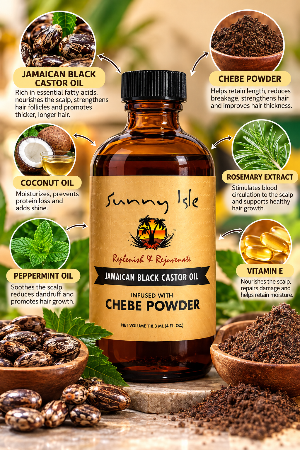 Sunny Isle Jamaican Black Castor Oil Infused with Chebe Powder