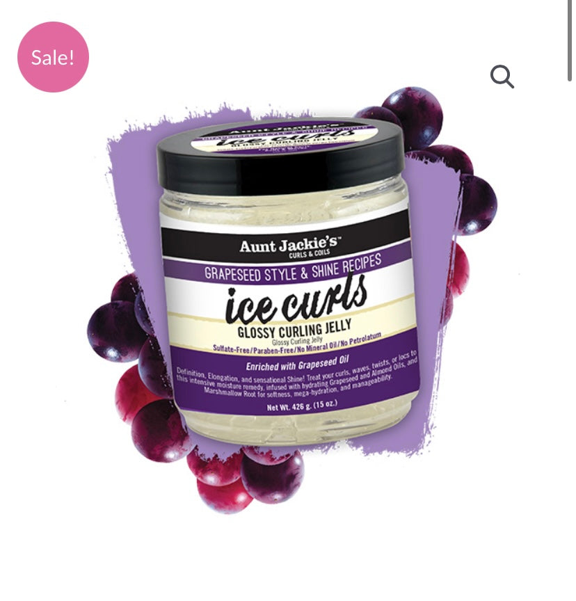 AUNT JACKIE’S GRAPESEED STYLE & SHINE RECIPES ICE CURLS GLOSSY CURLING JELLY 15OZ