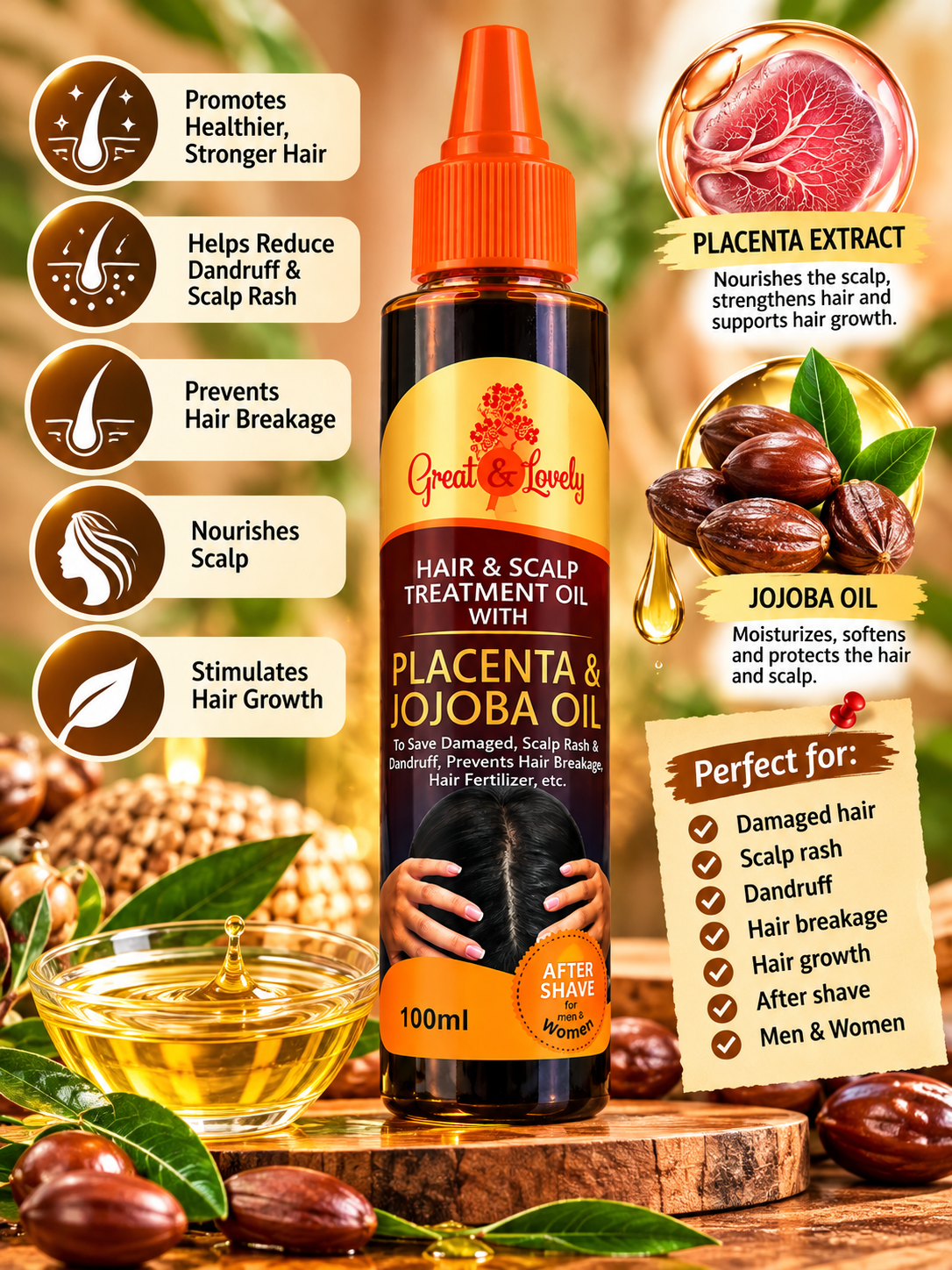 Great & Lovely Hair & Scalp Treatment Oil with Placenta & Jojoba Oil