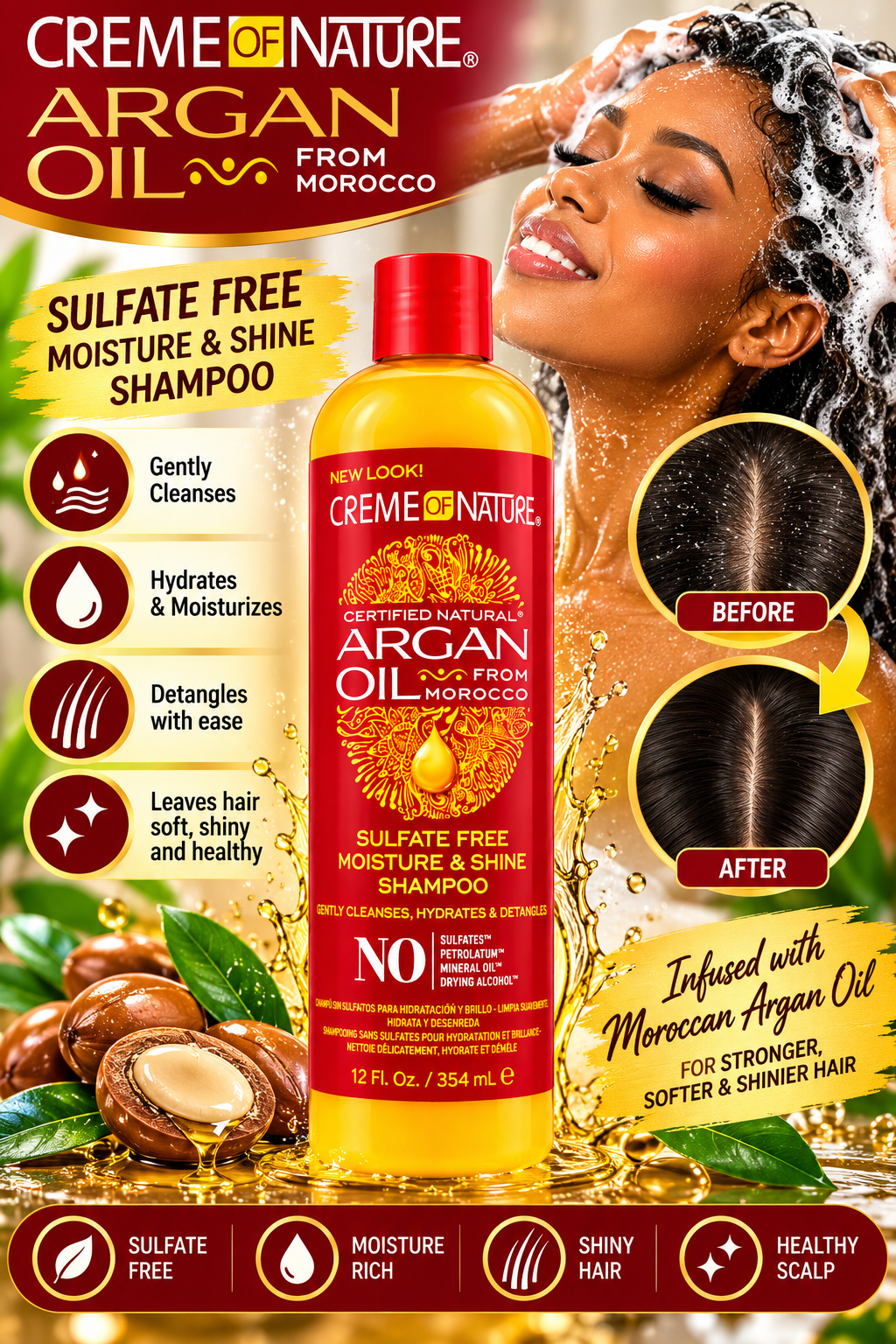 CREME OF NATURE ARGAN OIL MOISTURE & SHINE SHAMPOO 12OZ
