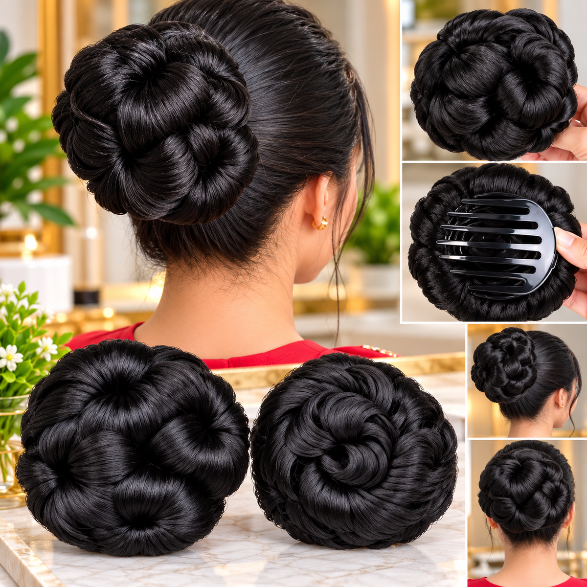 Elegant Hair Bun Claw Clip – Floral Twisted Updo Hairpiece