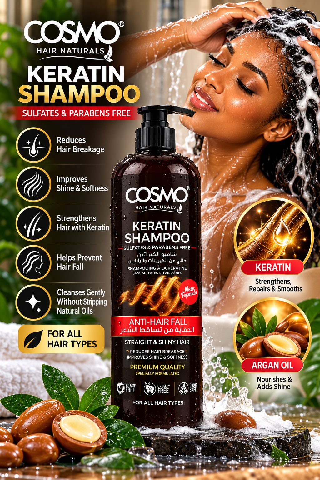 Cosmo Hair Naturals Keratin Shampoo – Sulfate & Paraben Free