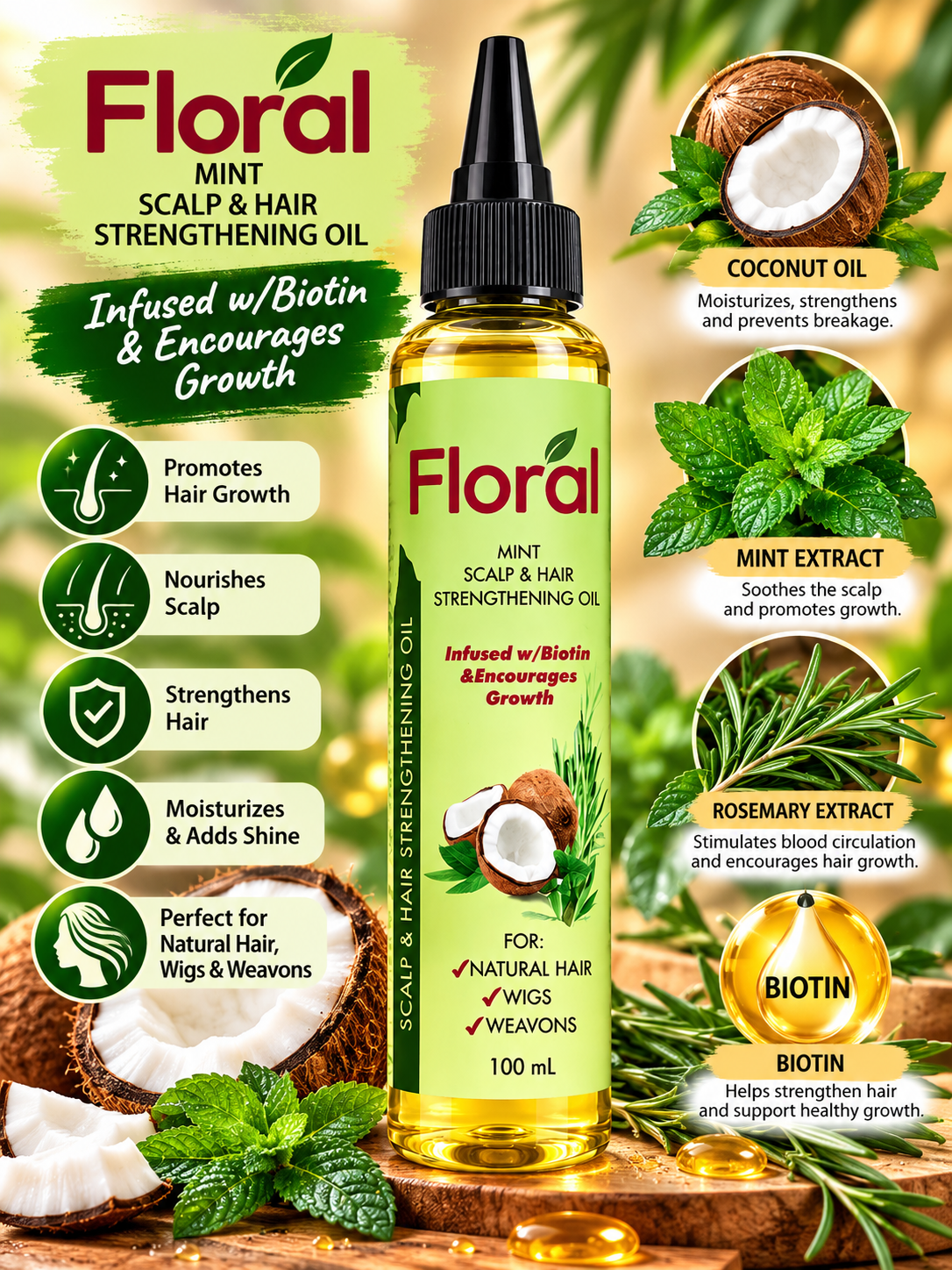 Floral Mint Scalp & Hair Straightening Oil