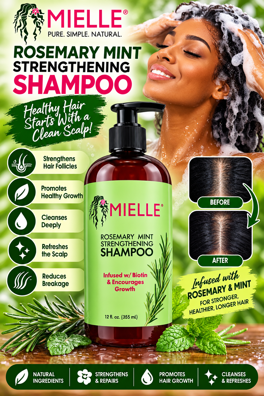 MIELLE ORGANICS ROSEMARY STRENGTHENING SHAMPOO 12OZ