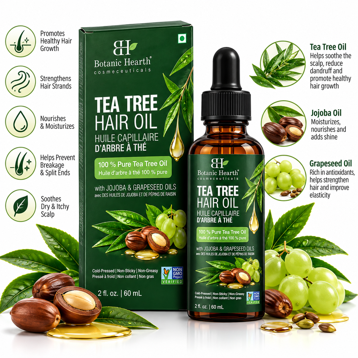 Botanic Hearth Tea Tree Oil with Jojoba & Grapeseed Oils
