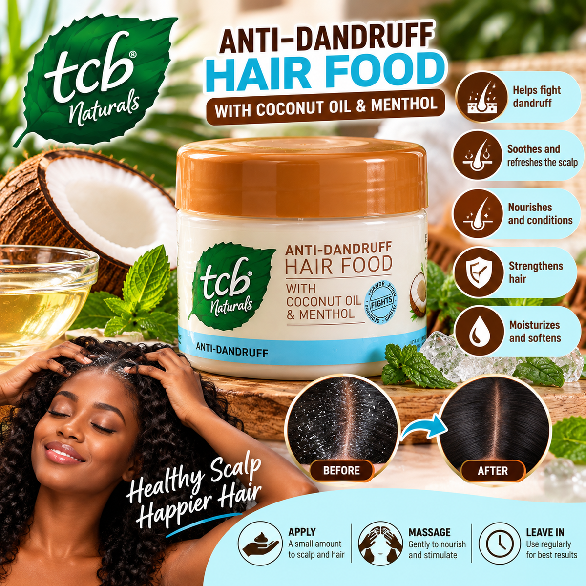 TCB Naturals Anti-Dandruff Hair Food with Coconut Oil & Menthol