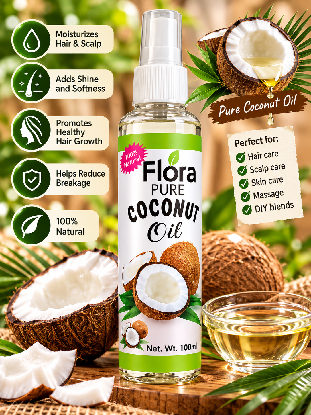 Floral Coconut Oil Treatment – Vitamin E & Biotin