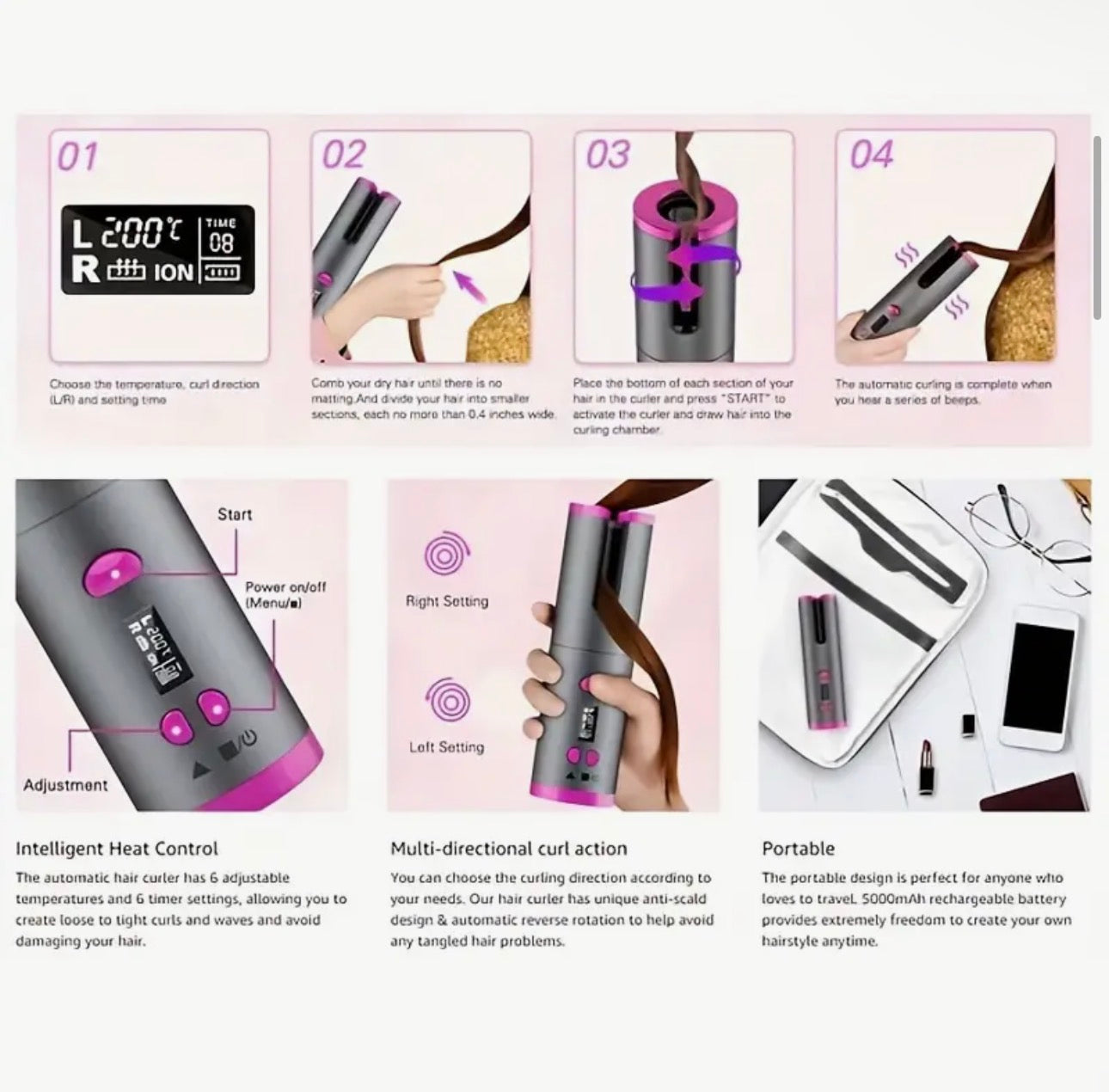 USB-C WIRELESS AUTOMATIC PORTABLE CURLING IRON
